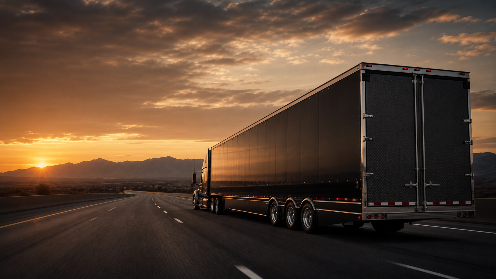 Enclosed classic car transport trailer on the road